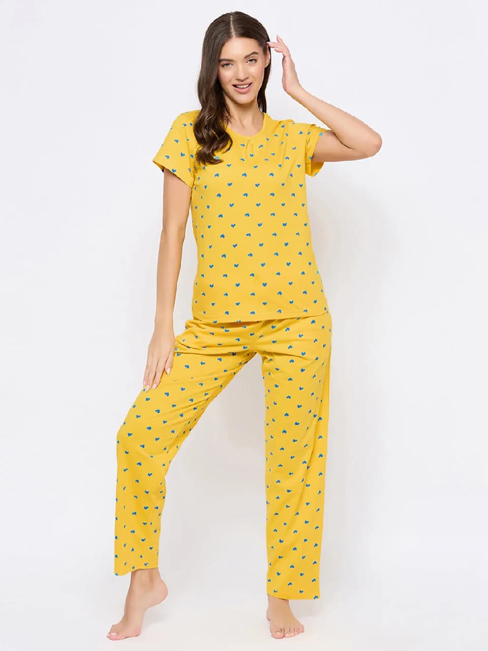 Women's Yellow Casual Printed Night Suit