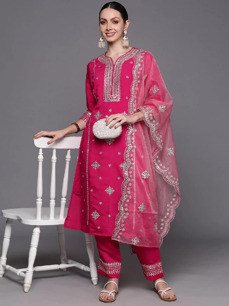 Women's Pink Festive Printed Kurta Set