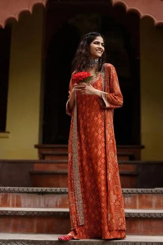 Women's Orange Casual Kurta Set