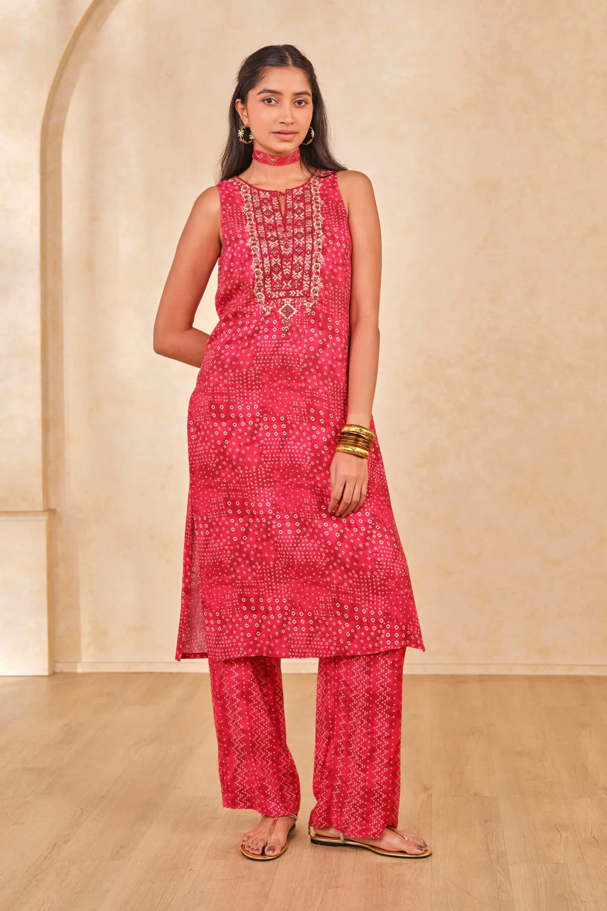 Women's Red Casual Kurta Set