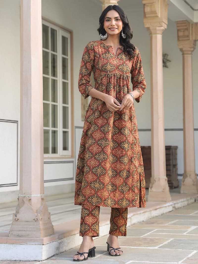 Women's Brown Festive Kurta Set