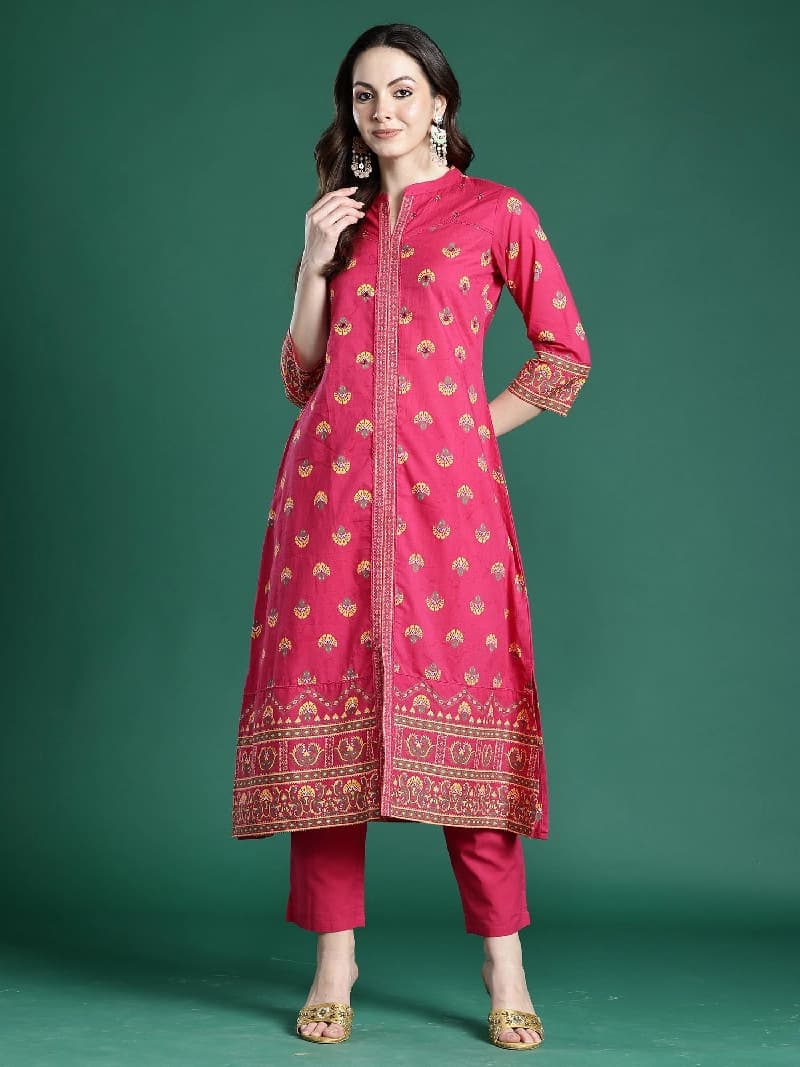 Women's Pink Casual Printed Kurta Set
