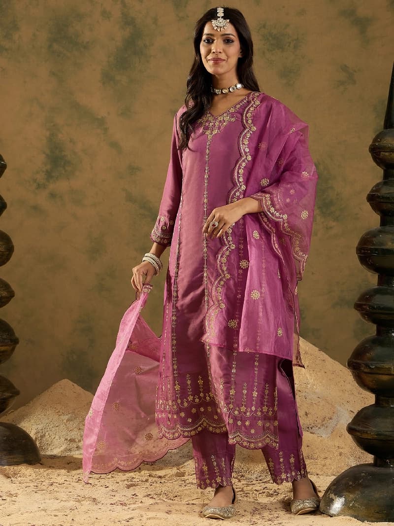 Women's Purple Festive Printed Kurta Set