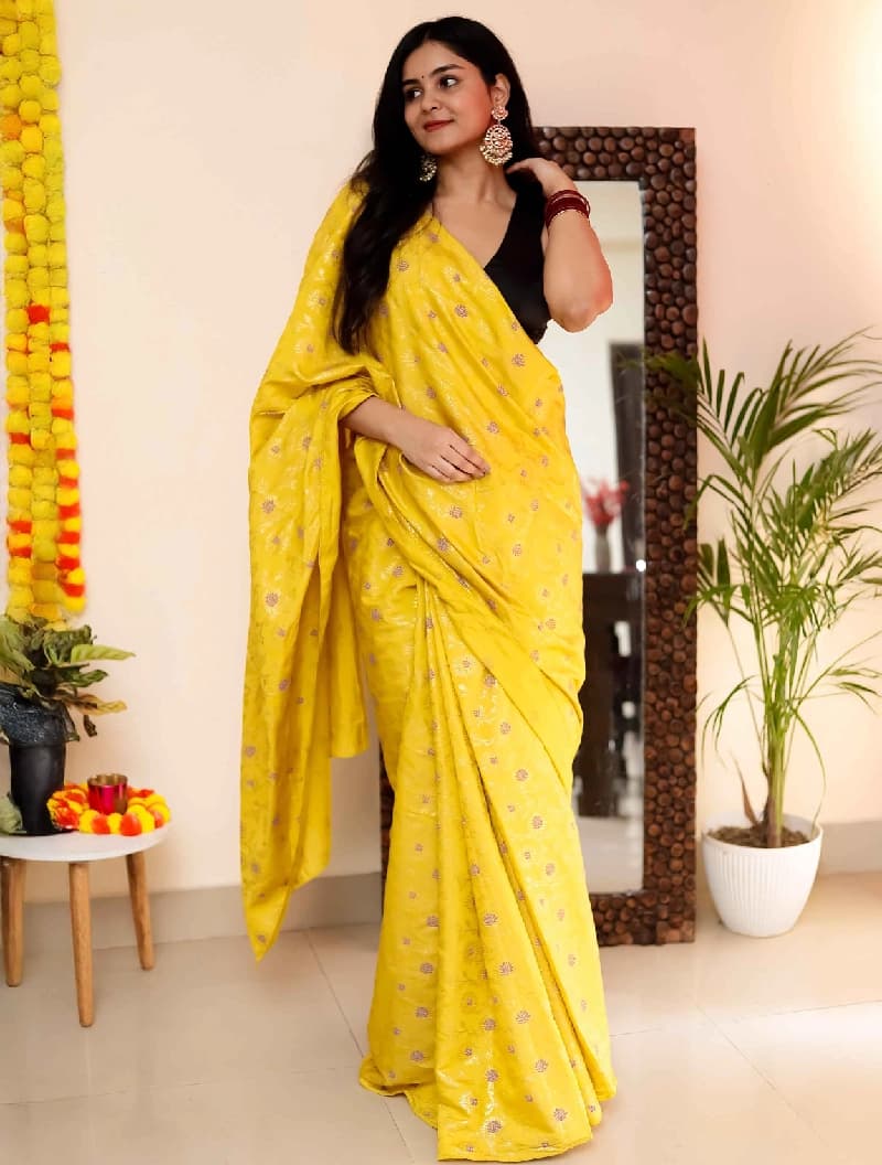 Women's Yellow Festive Regular Fit Saree