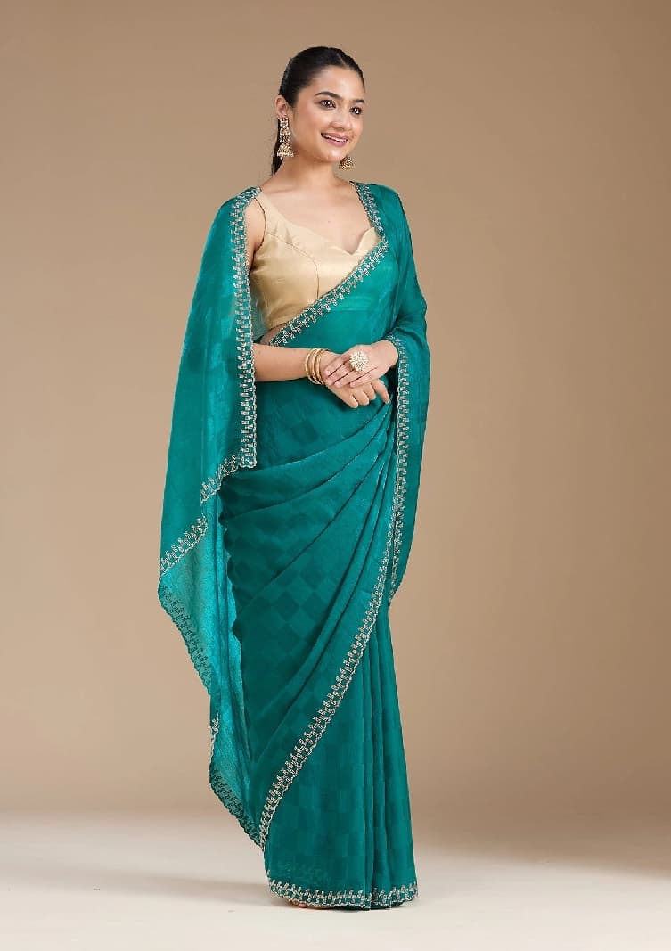 Women's Green Festive Regular Fit Saree