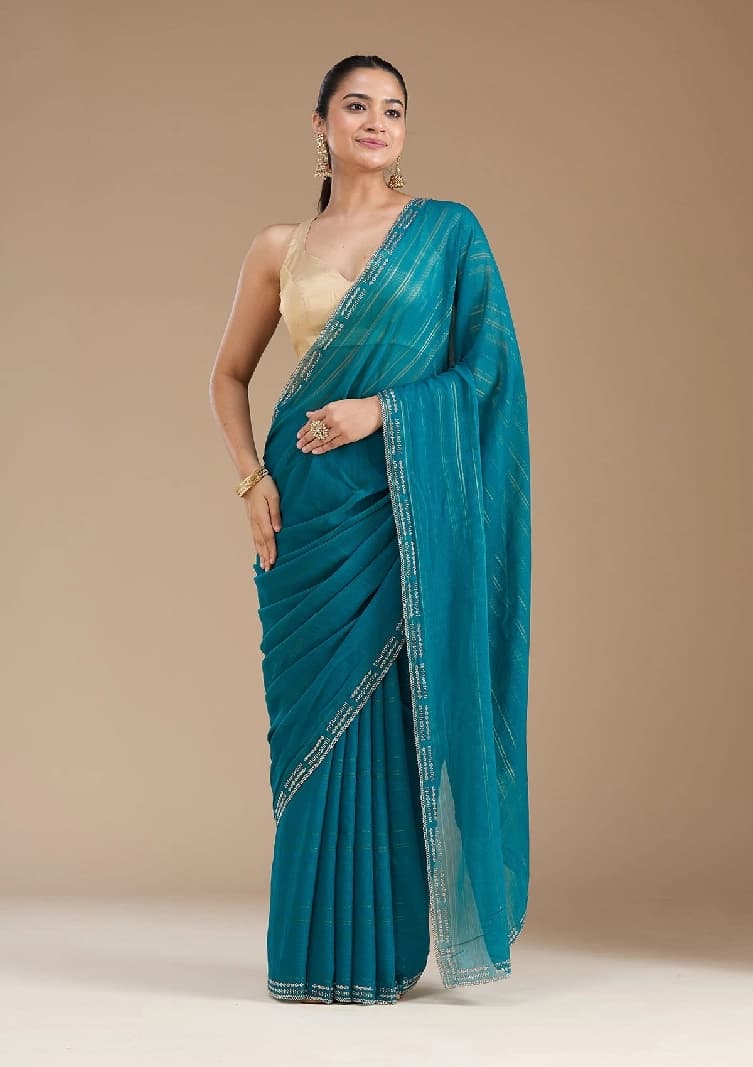 Women's Blue Festive Regular Fit Saree