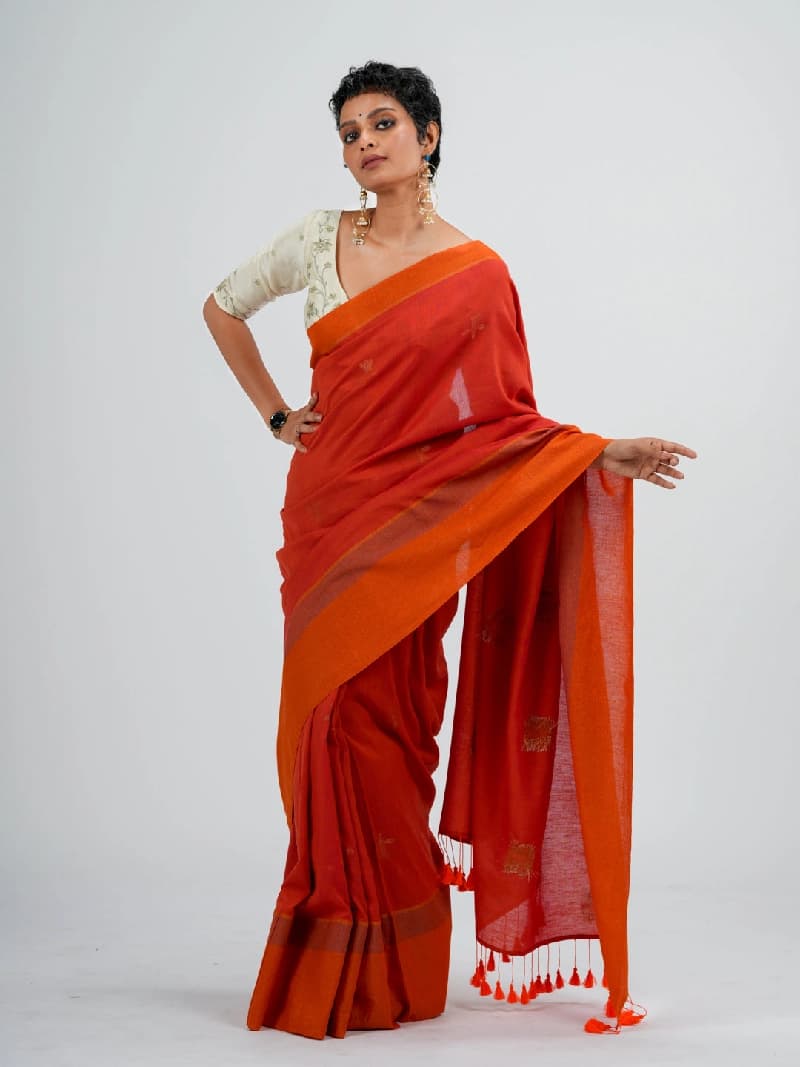 Women's Orange Casual Printed Regular Fit Saree