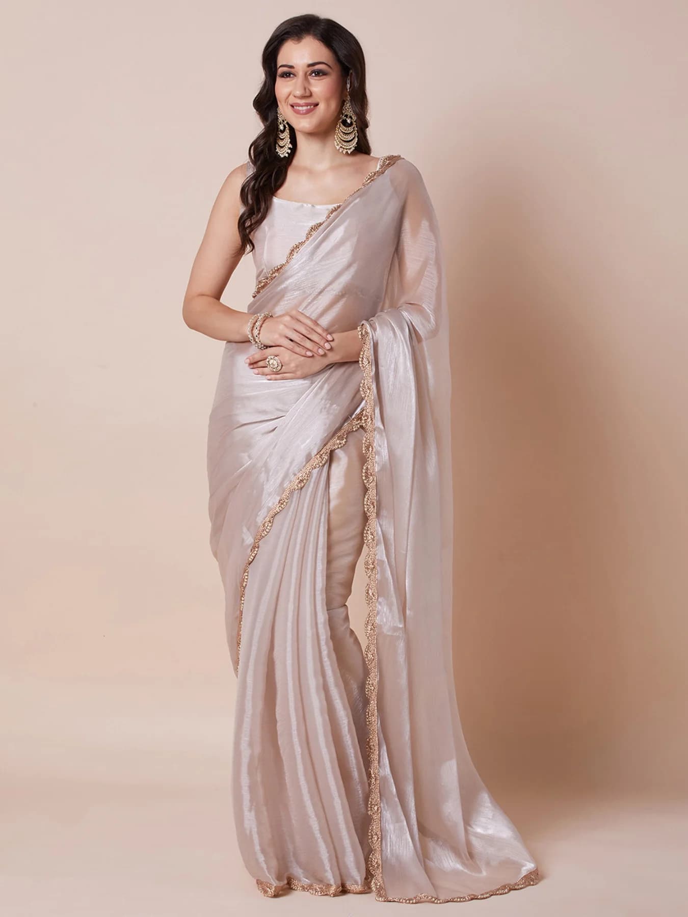 Women's Cream Festive Regular Fit Saree