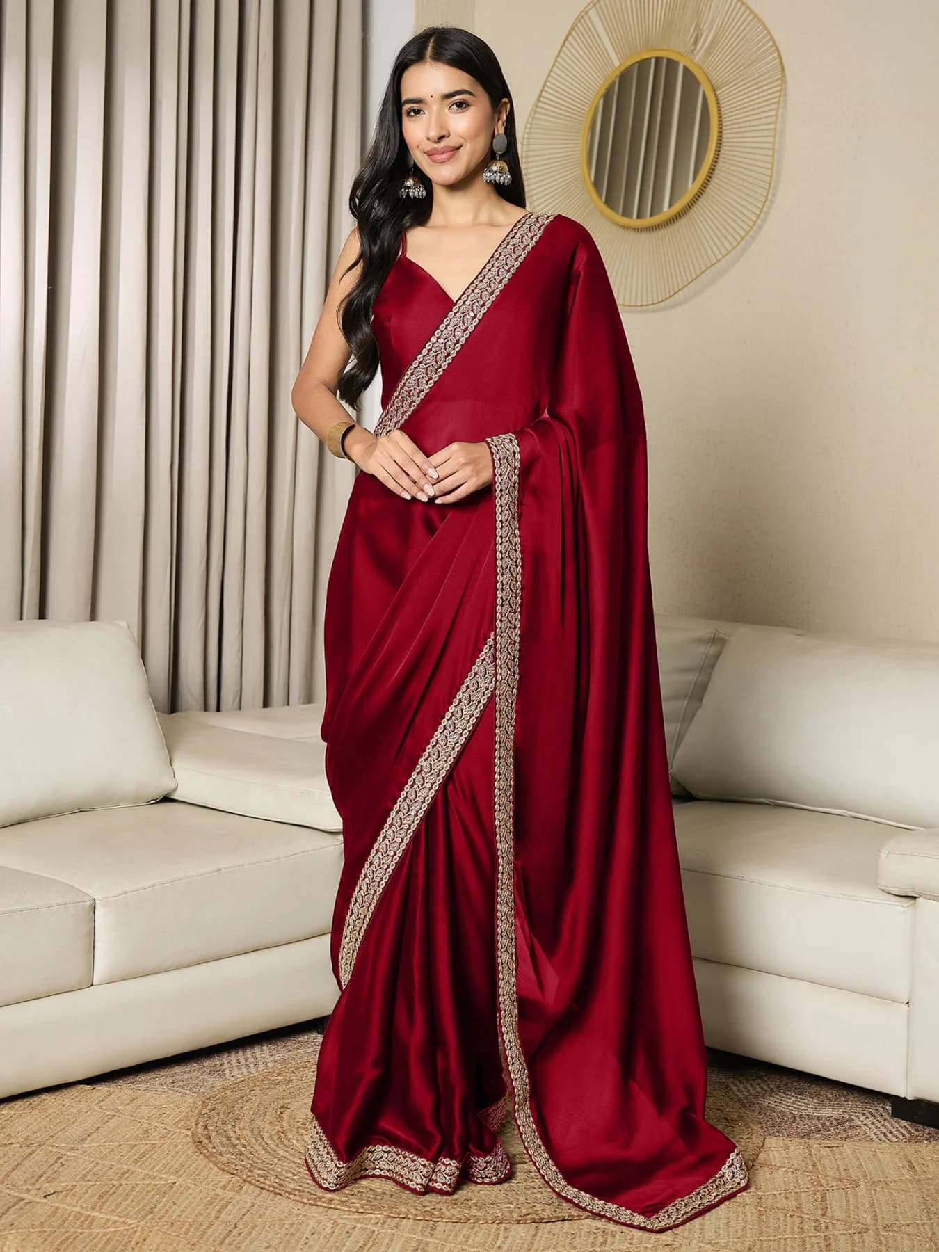Women's Red Party Ready to Wear Saree