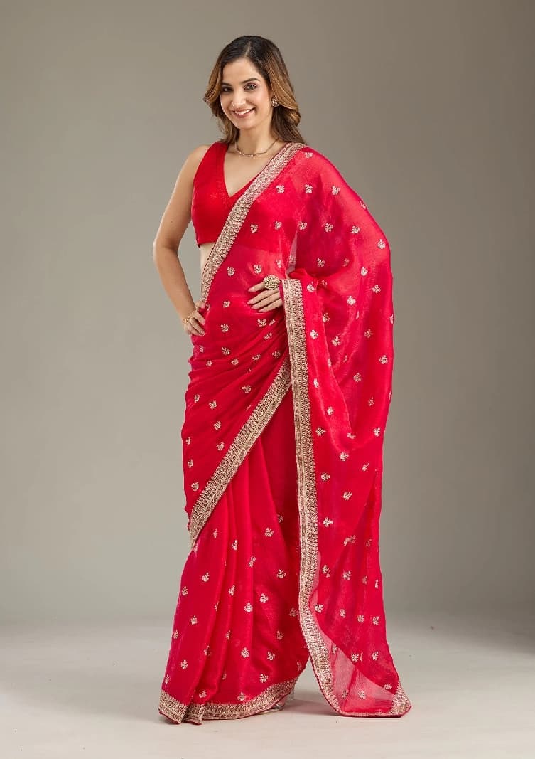Women's Pink Party Regular Fit Saree