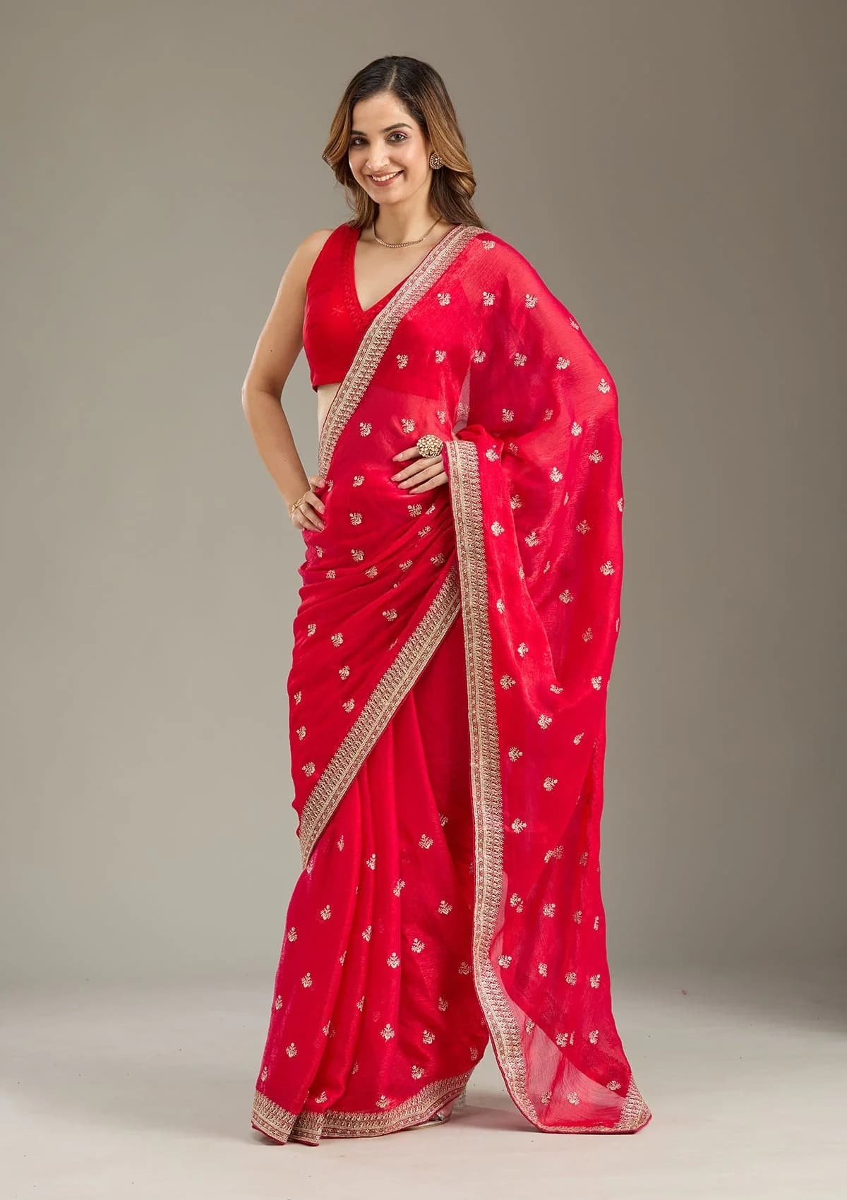 Women's Pink Party Regular Fit Saree