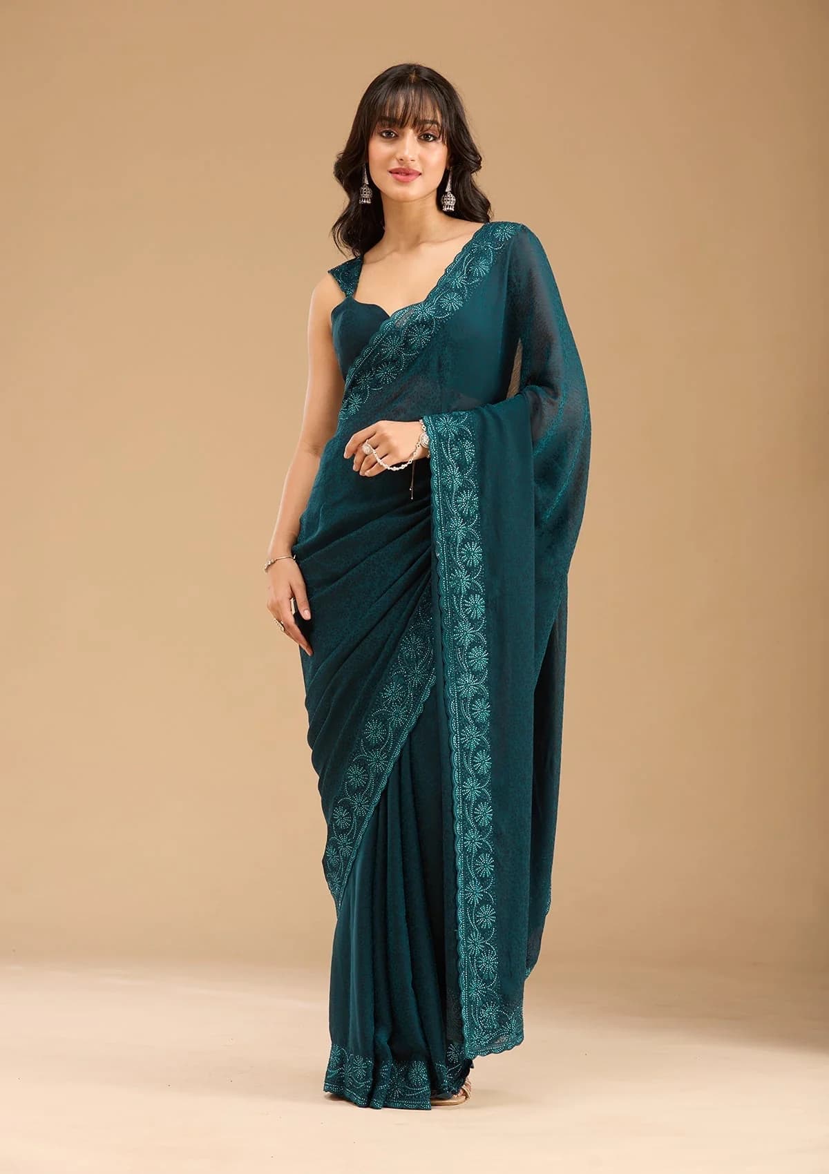Women's Blue Party Regular Fit Saree