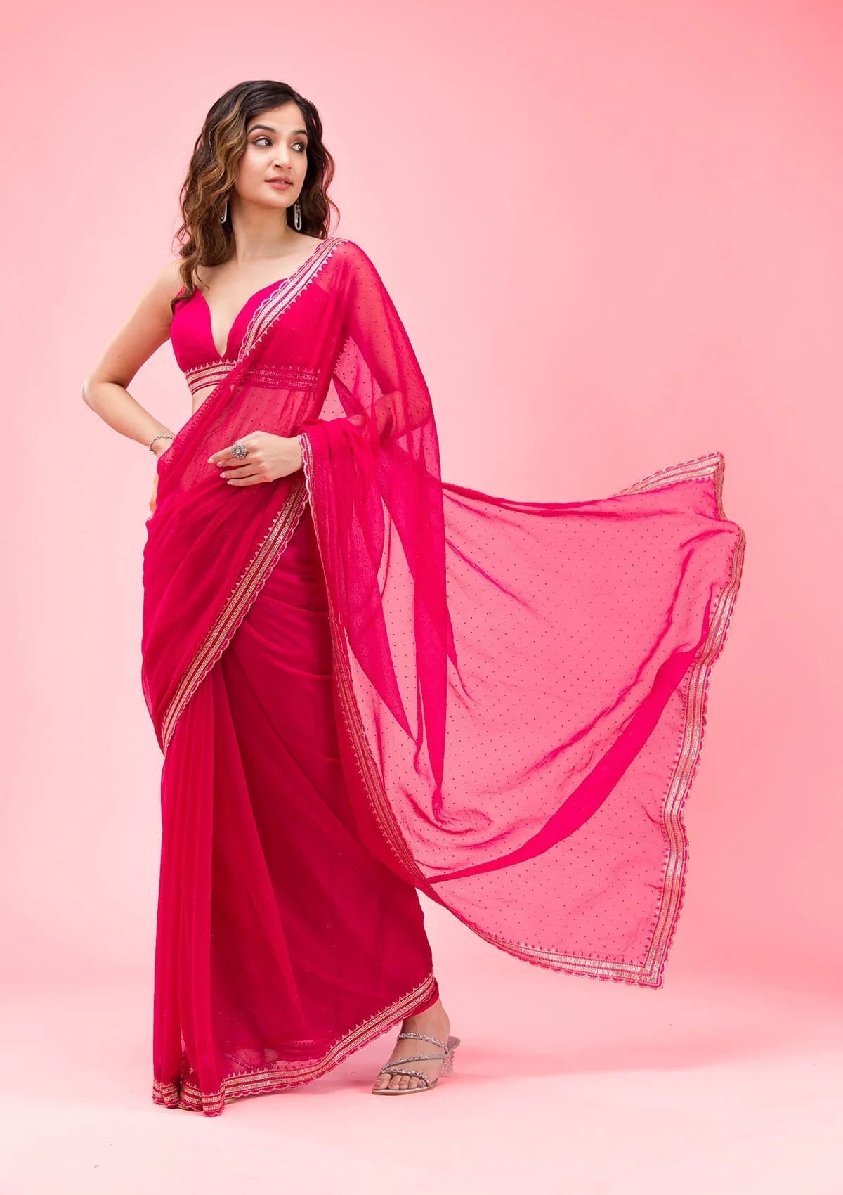 Women's Pink Festive Regular Fit Saree
