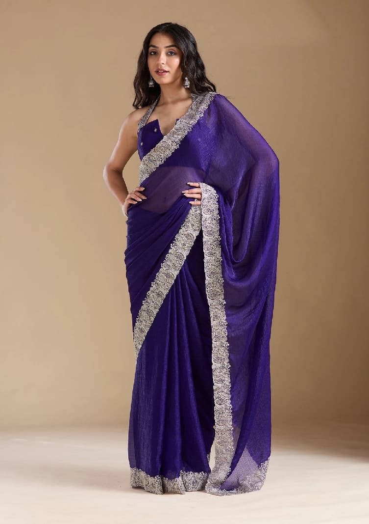 Women's Purple Party Regular Fit Saree