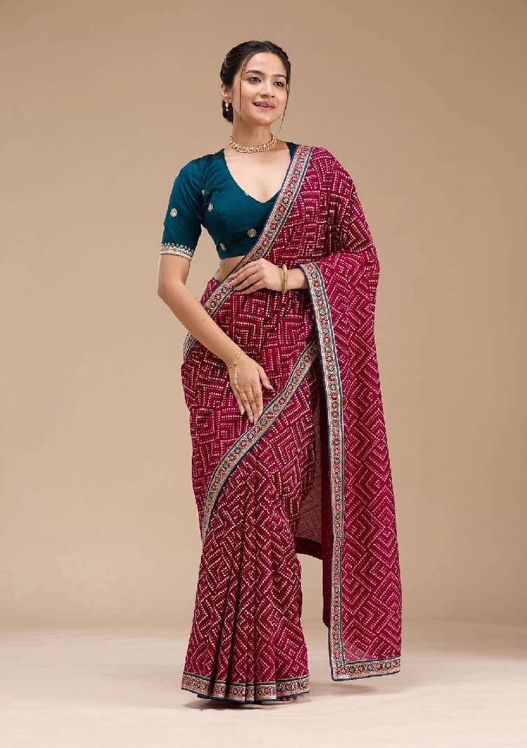 Women's Purple Party Printed Regular Fit Saree