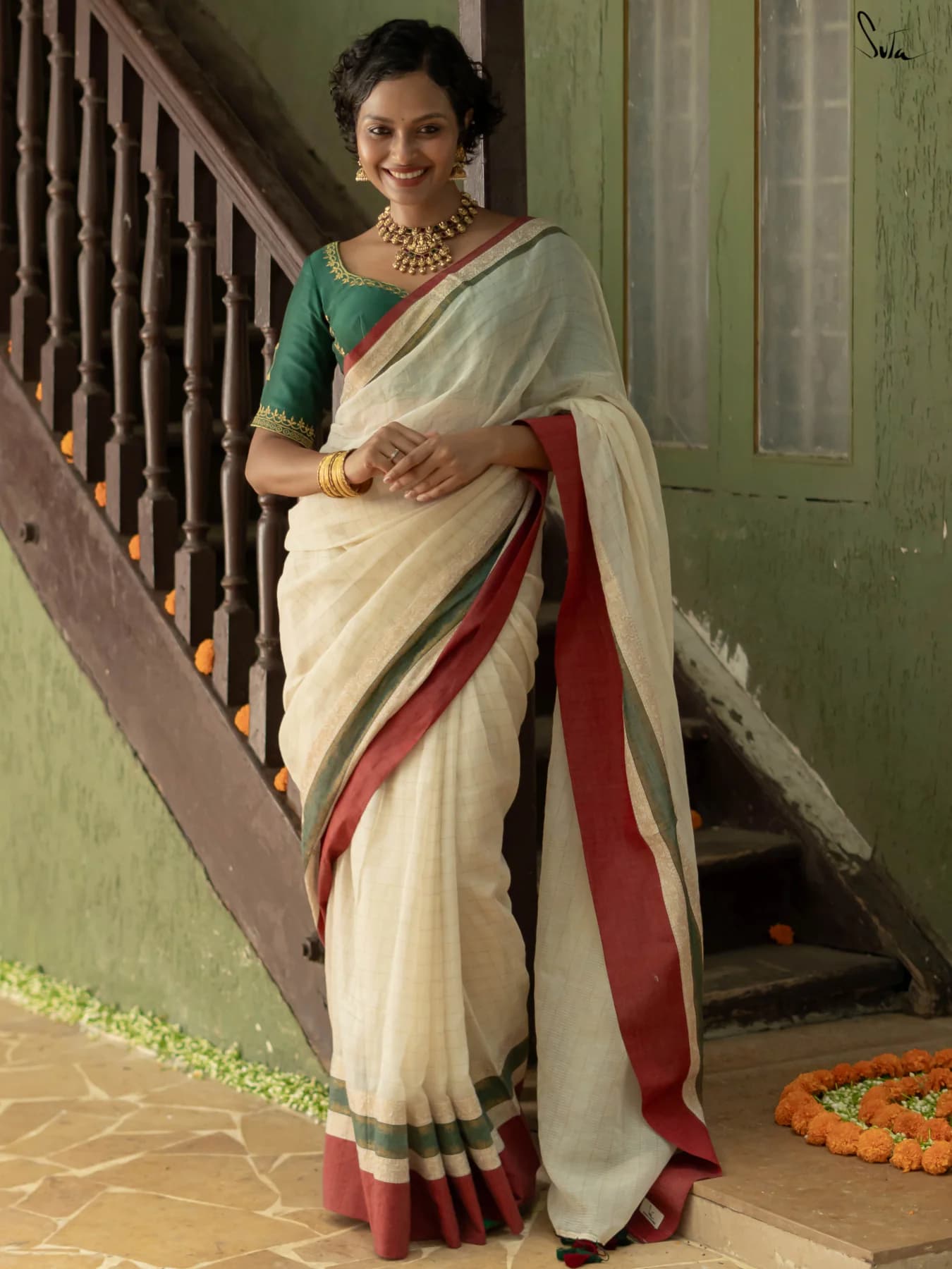Women's White Festive Saree