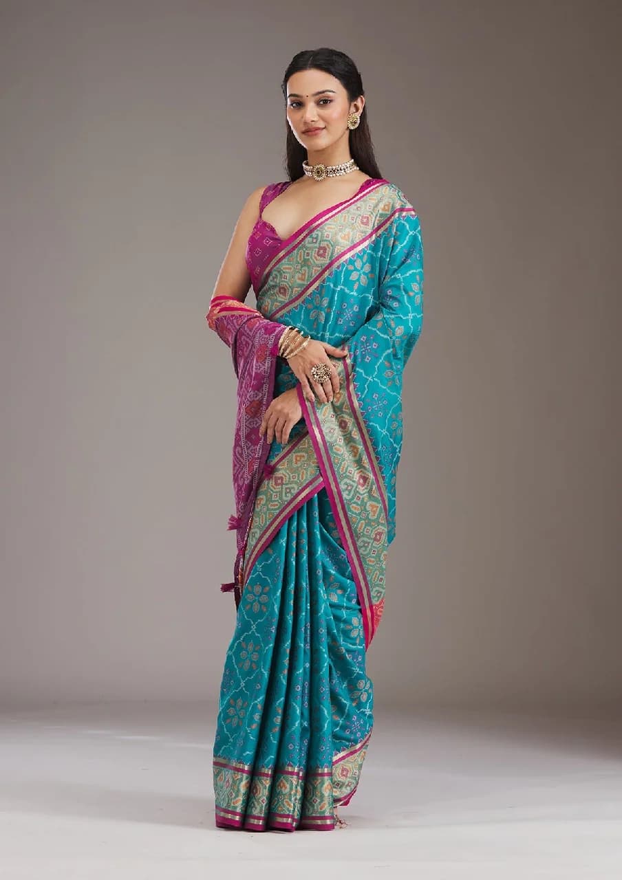 Women's Blue Festive Regular Fit Saree