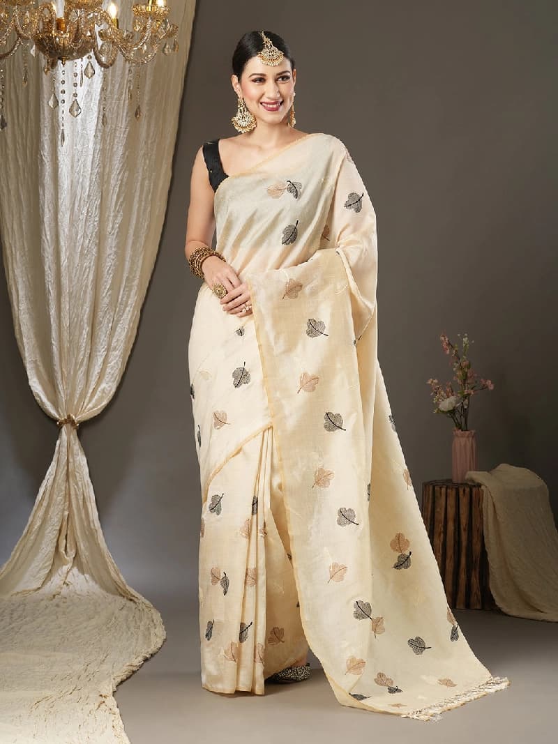Women's White Party Regular Fit Saree