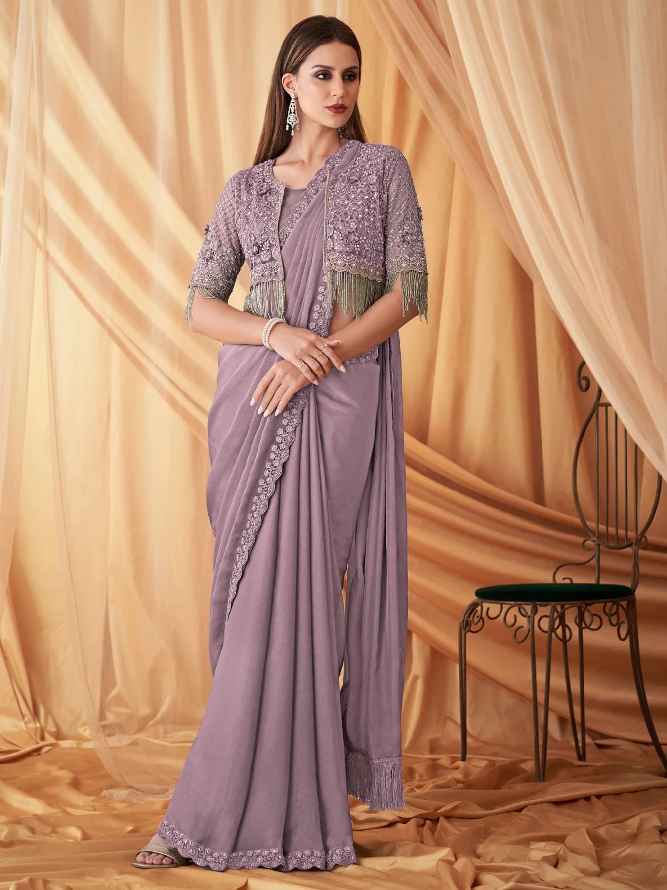 Women's Purple Party Regular Fit Saree