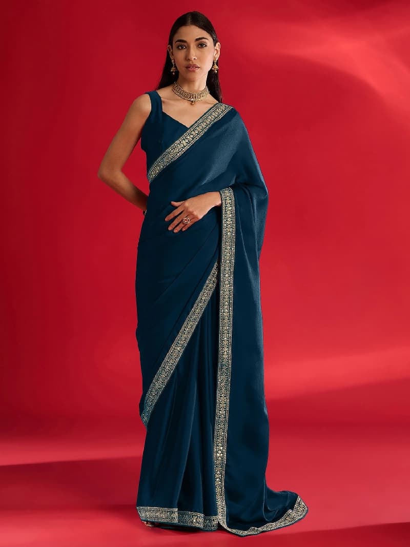 Women's Blue Party Regular Fit Saree