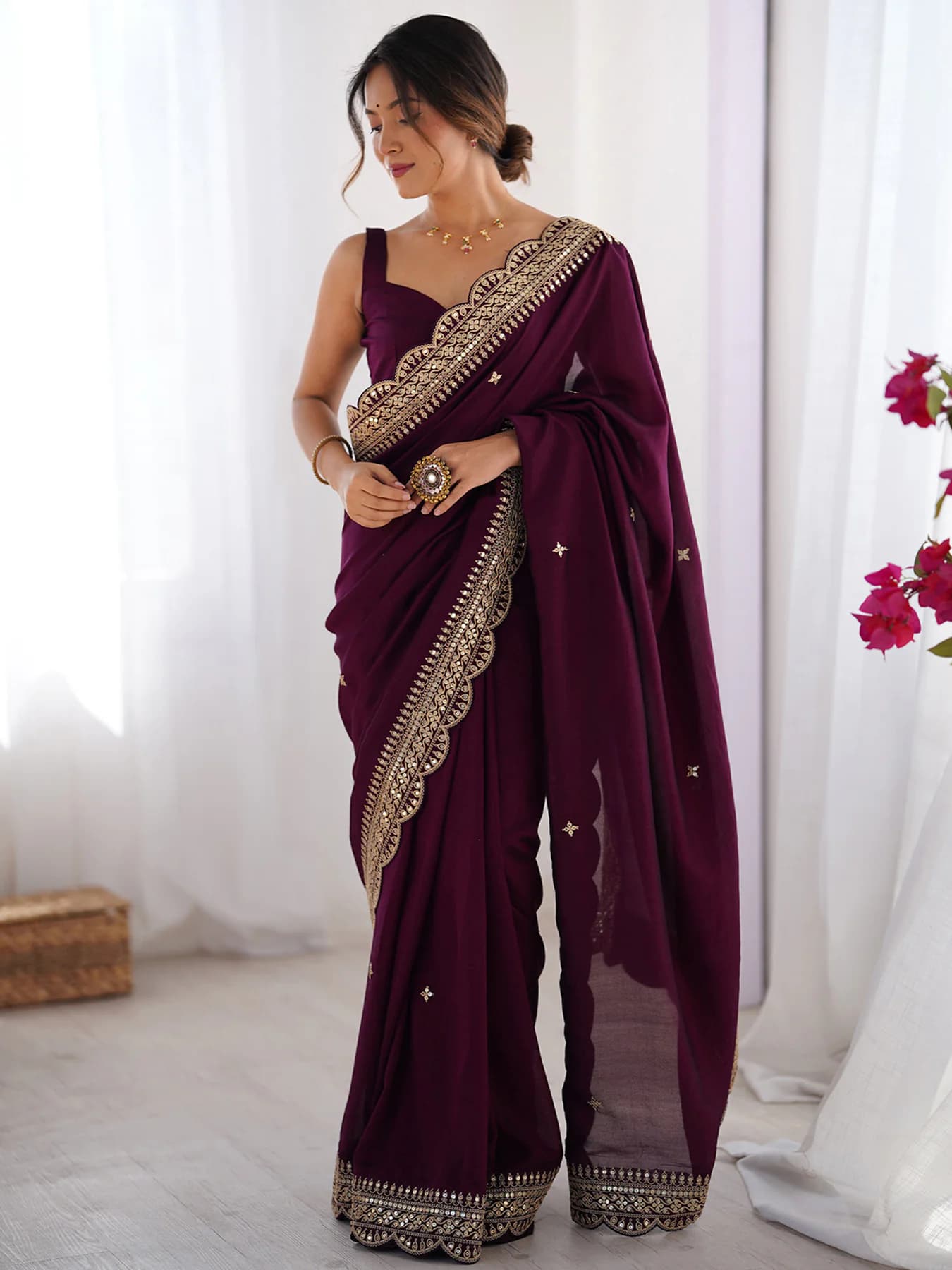 Women's Purple Party Regular Fit Saree