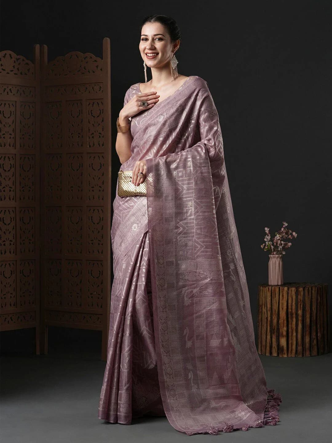 Women's Pink Party Regular Fit Saree