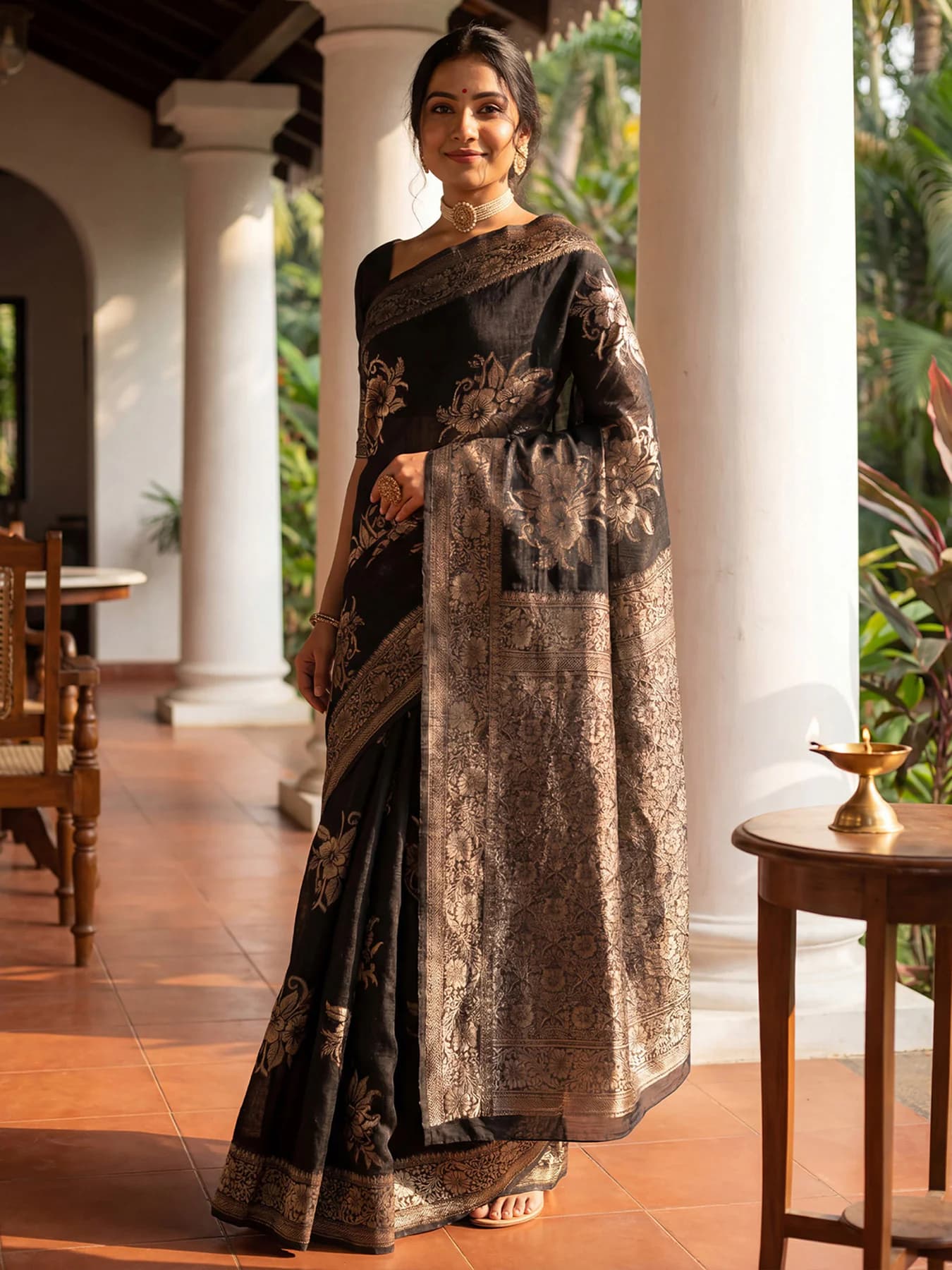 Women's Black Party Regular Fit Saree