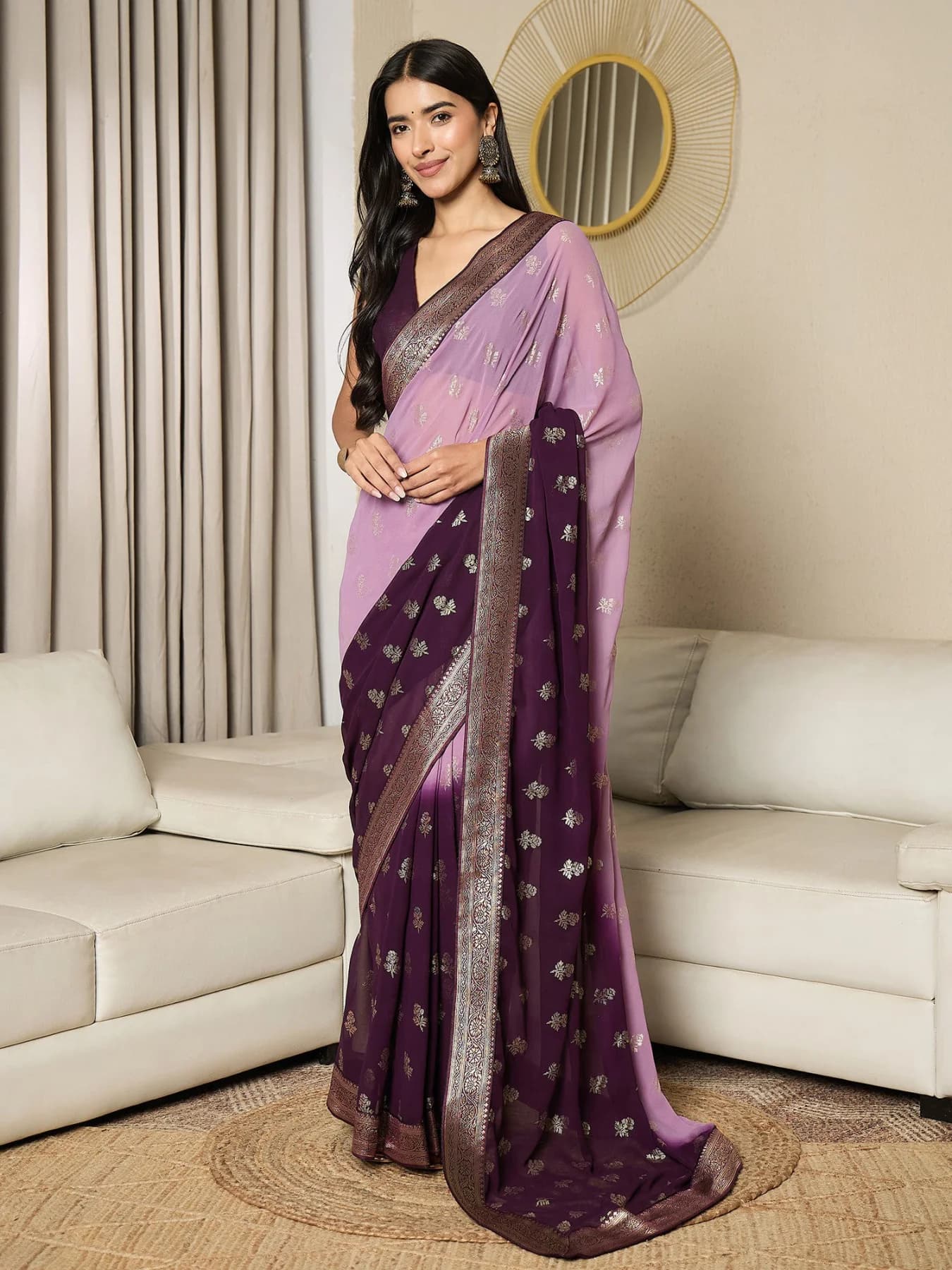 Women's Pink Party Regular Fit Ready to Wear Saree