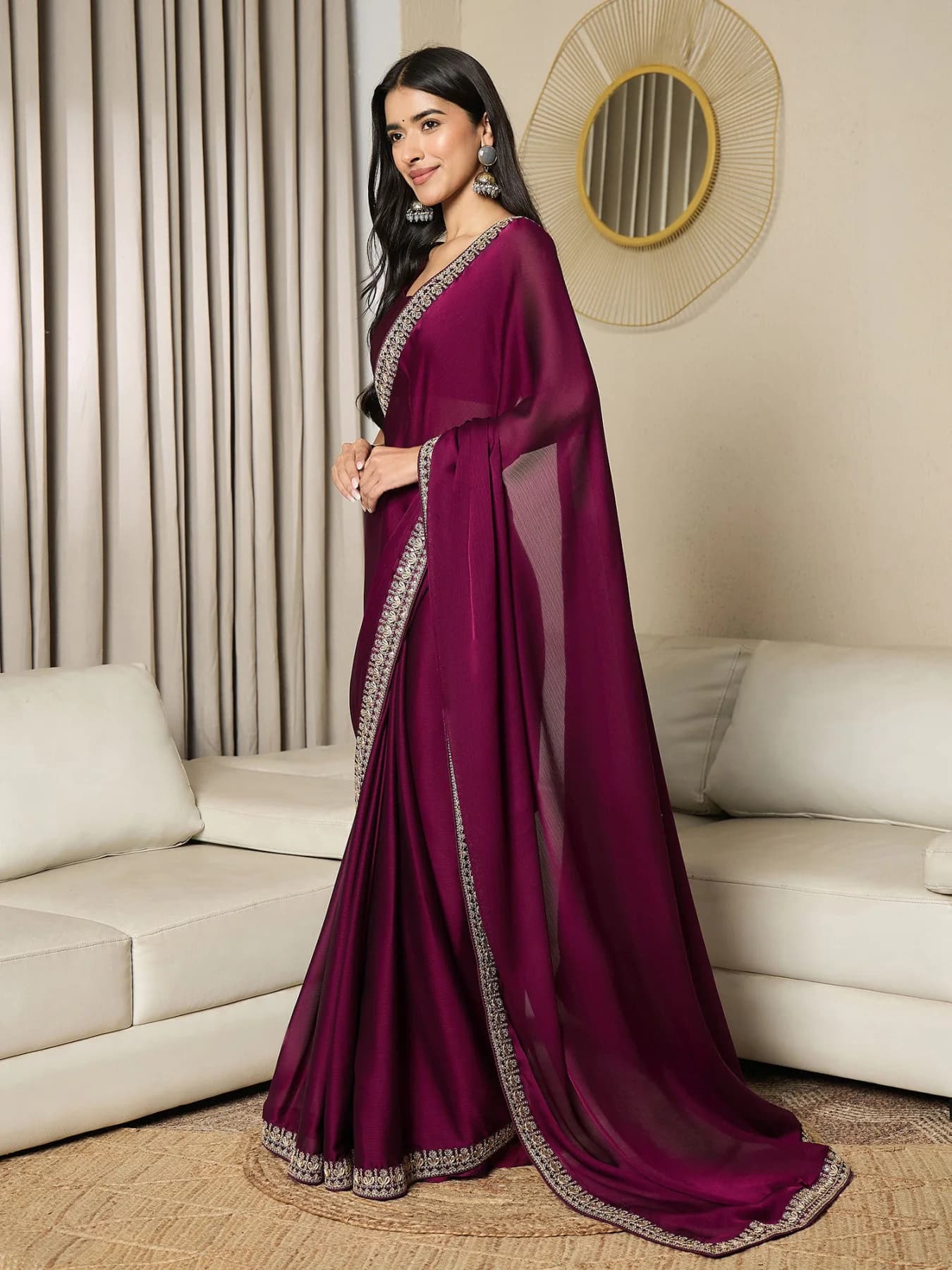 Women's Pink Party Regular Fit Ready to Wear Saree