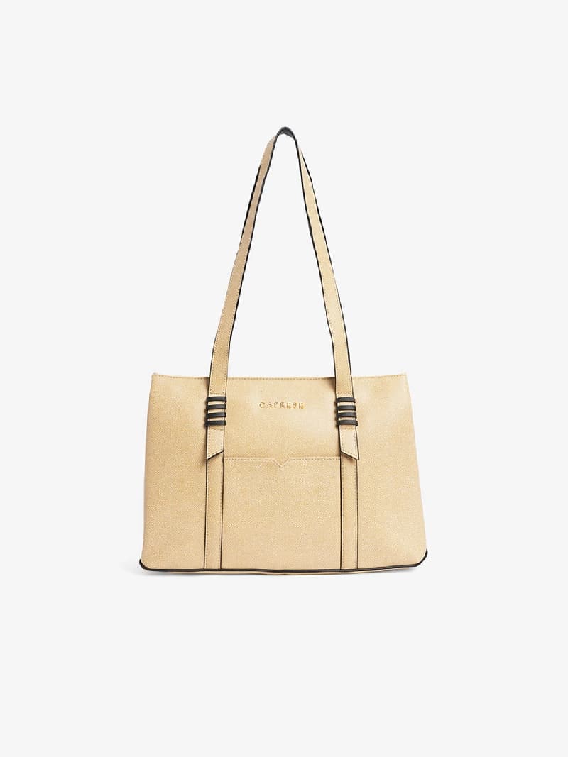 Women's Beige Faux Leather Tote Bag 8L