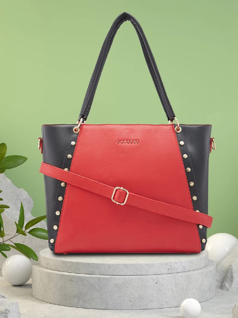 Women's Red Faux Leather Tote Bag 18L
