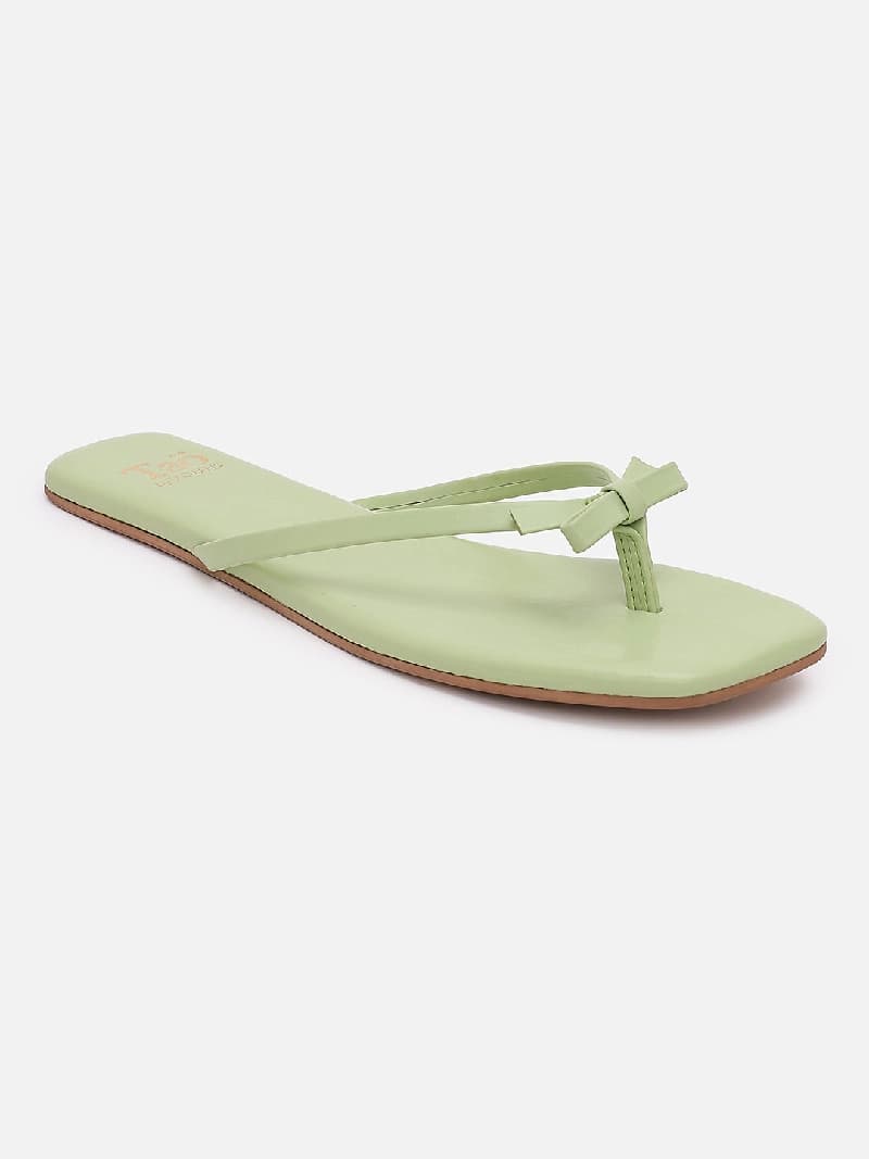 Women's Green Casual PU Flip-Flops