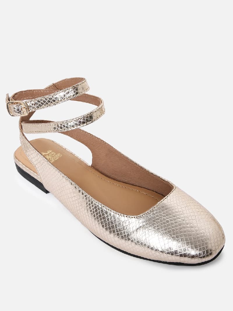 Women's Gold Casual Leather Ballet