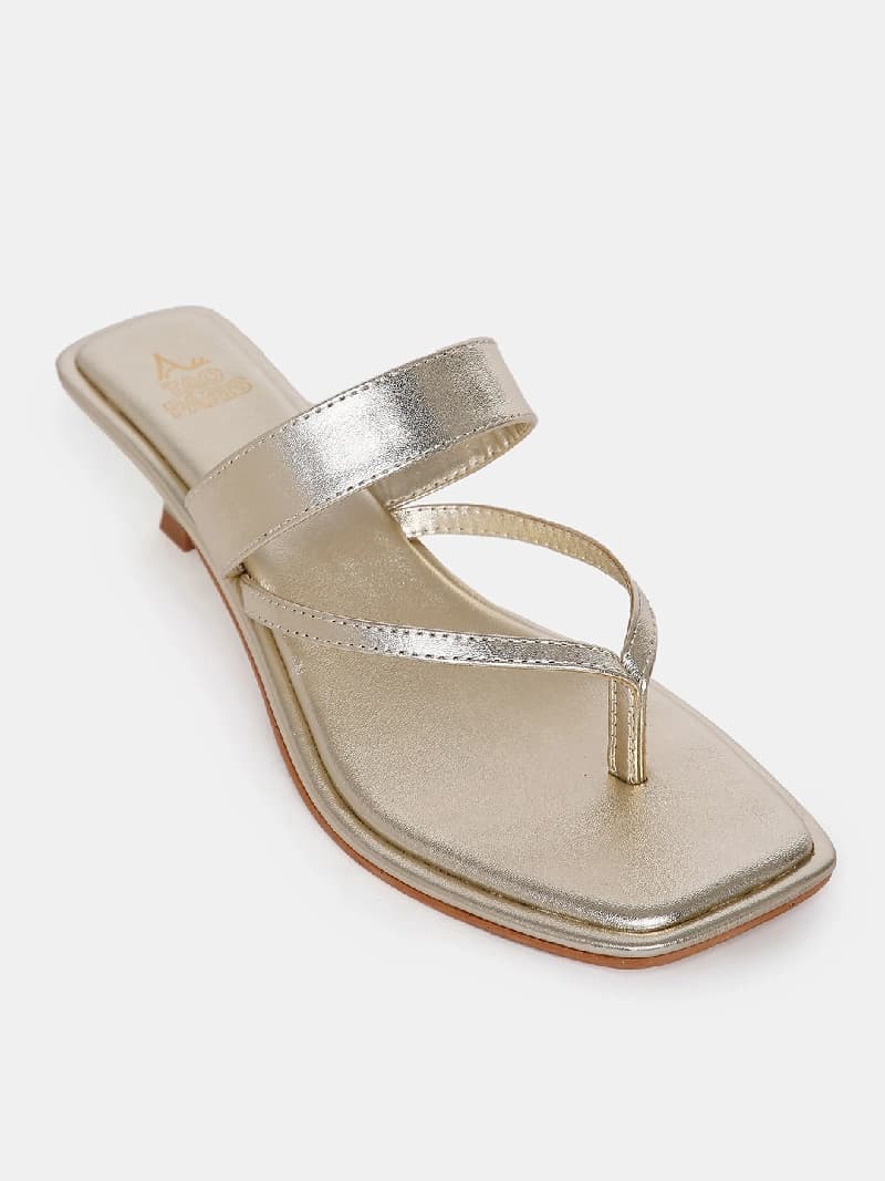 Women's Gold Casual Leather Kitten Heels Sandals