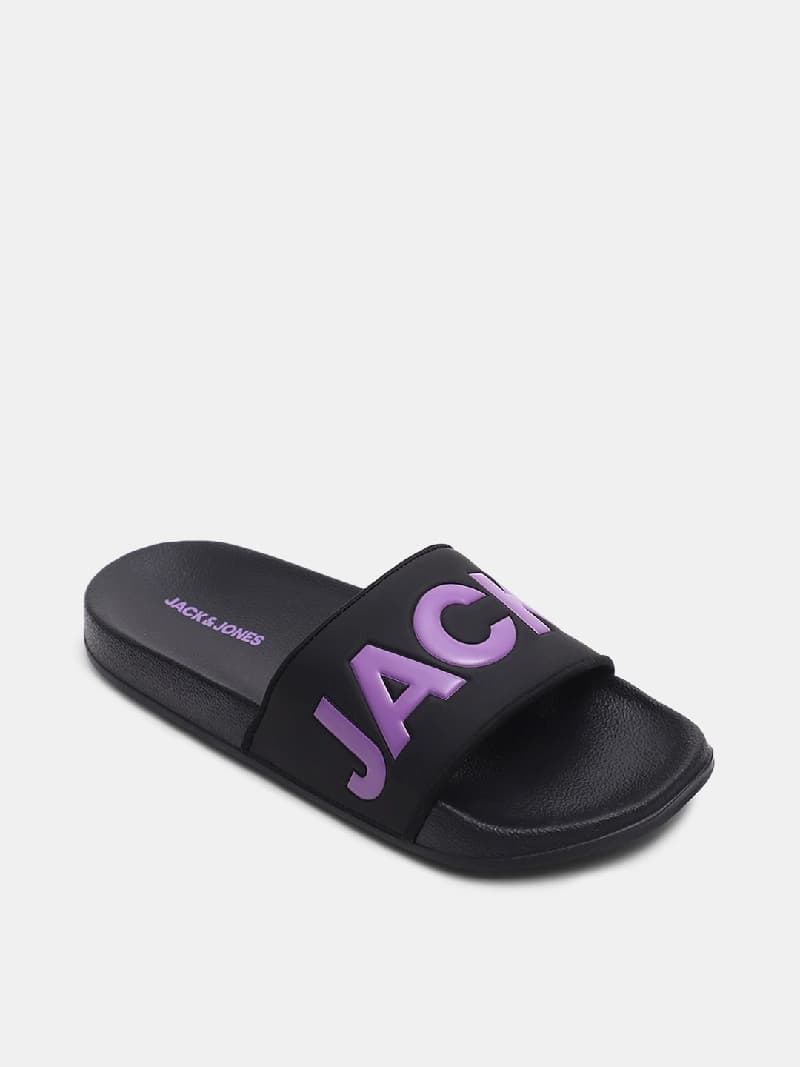 Men's Black Casual Printed Slides