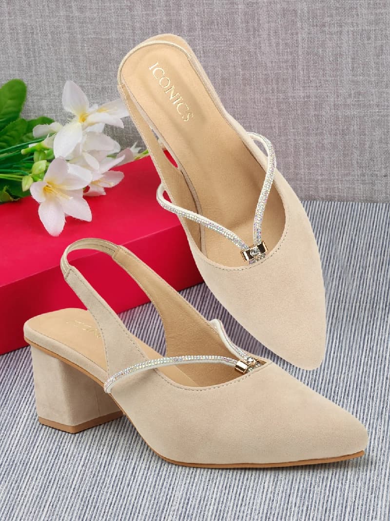 Women's Beige Casual Strap Heels