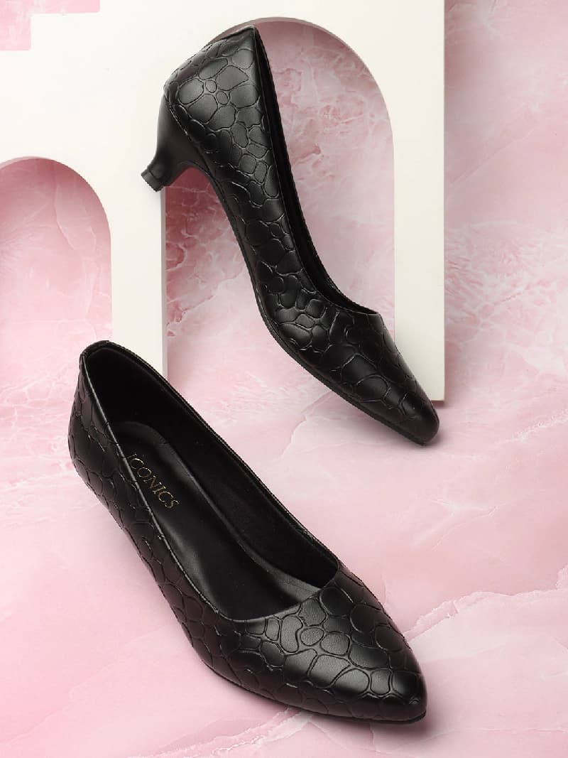 Women's Black Casual Slip-On Heels