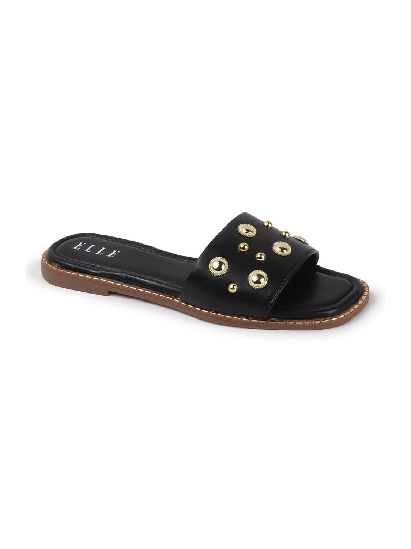 Women's Black Studded Slide Sandals