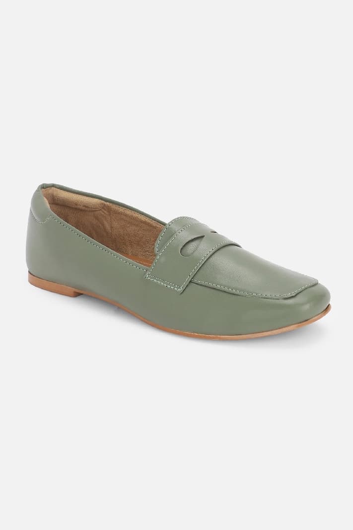 Women's Green Casual Self Design Loafers