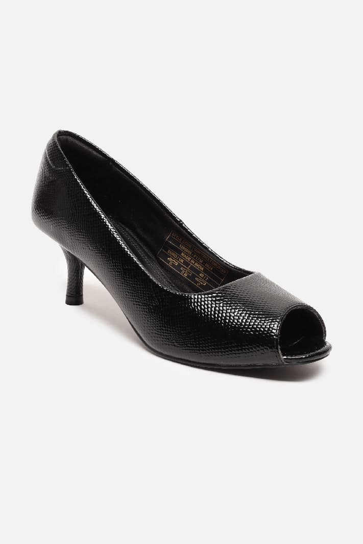 Women's Black Casual Textured Peep-Toes