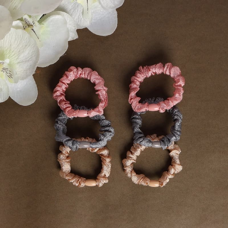 Women's Multicolor Casual Elastic Ponytail Holder Rubber Band - 6 Pcs