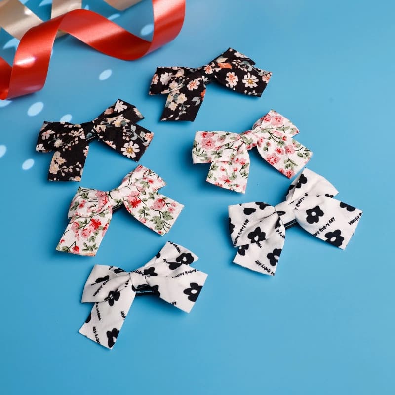 Girls Multicolor Casual Metal Printed Bow Shape Alligator Hair Clips - 6 Pcs