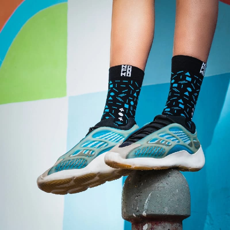Unisex Black and Blue Crew Lengh Matrix Socks