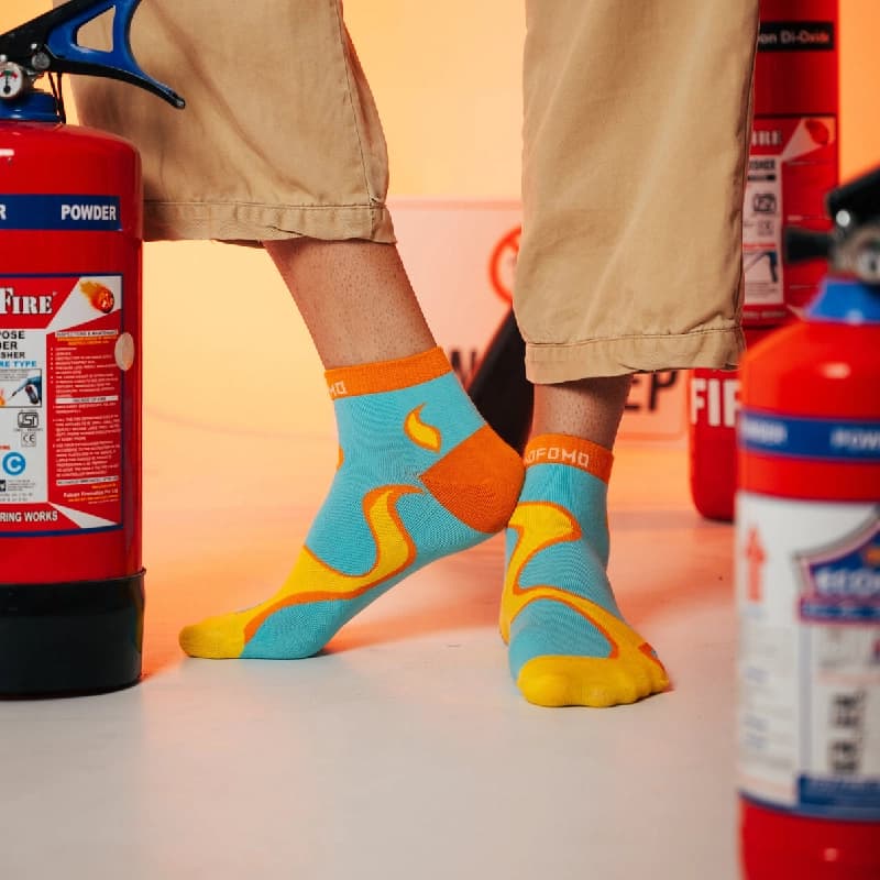 Unisex Orange and Blue Short Crew Lengh Flamin Hot Feetos Socks