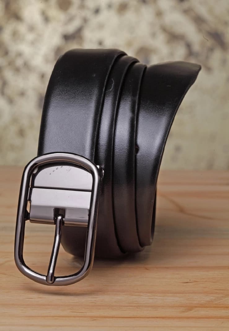 Men's Black Casual Solid Leather Belt