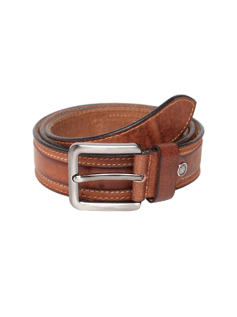Men's Tan Casual Solid Leather Belt