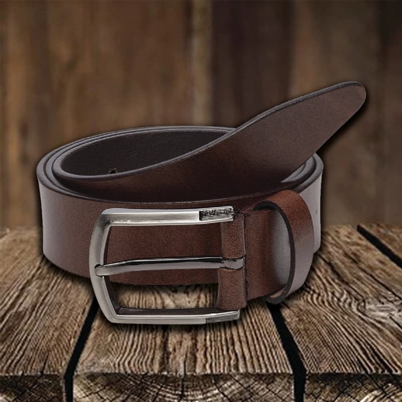 Men's Brown Casual Solid Leather Belt