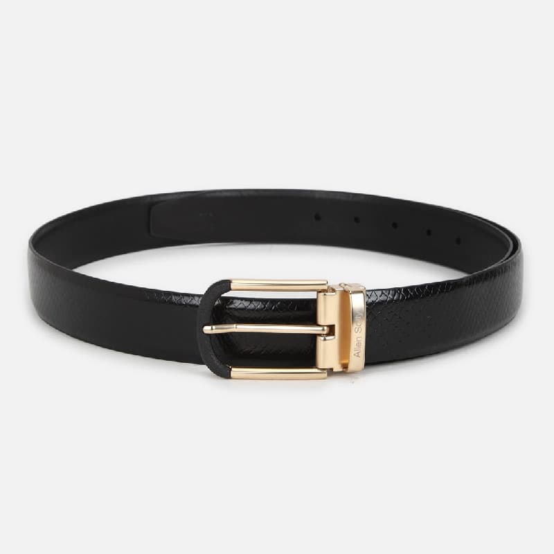 Men's Black Formal Leather Textured Slim Belt