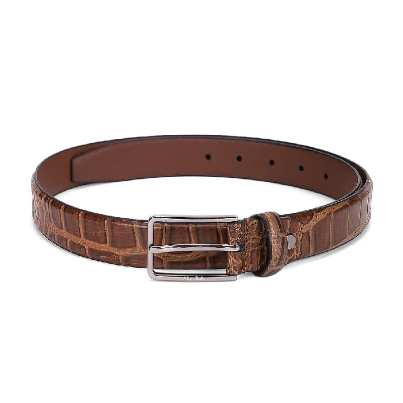 Men's Brown Casual Leather Textured Slim Belt