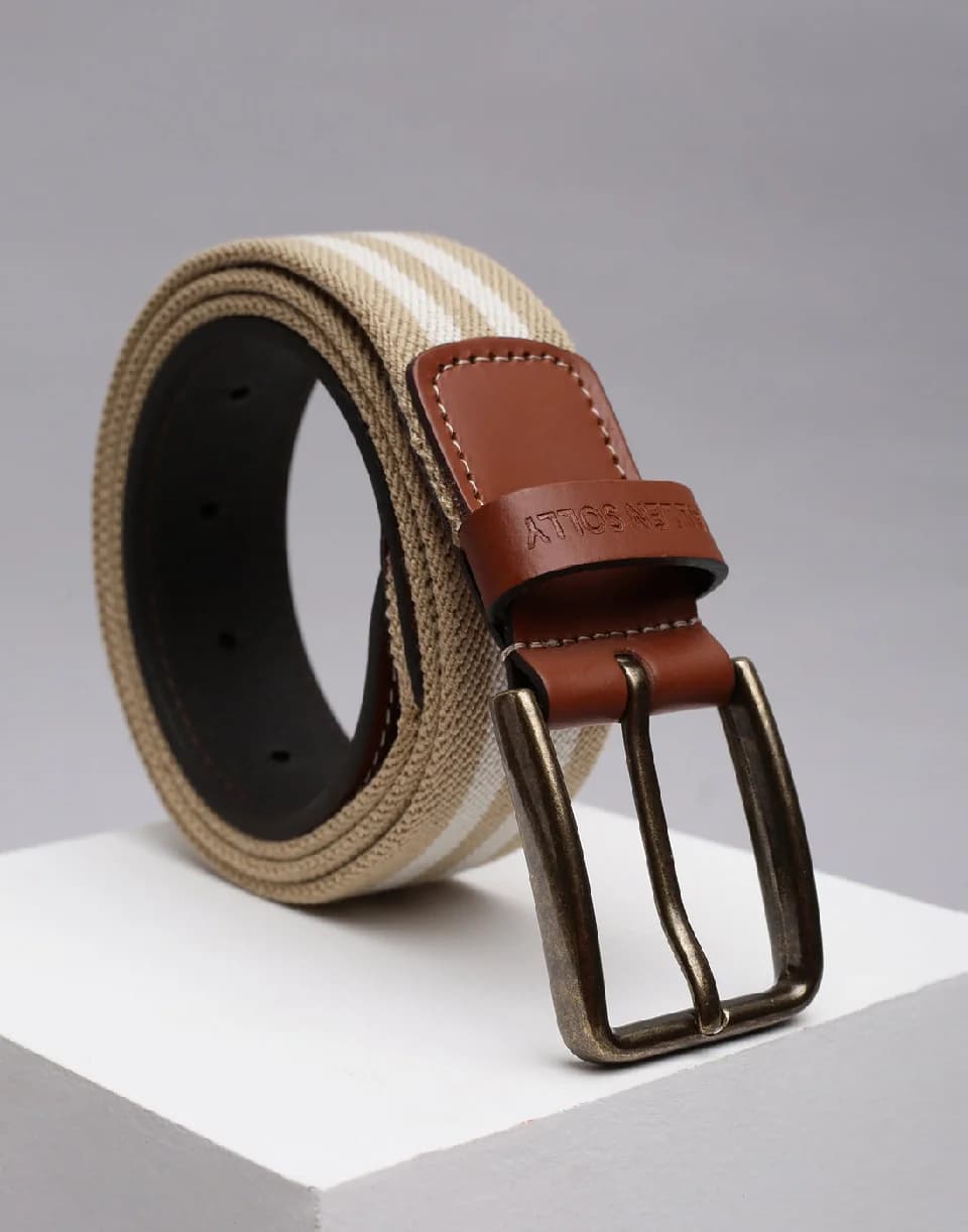 Men's Multicolor Casual Leather Striped Slim Belt